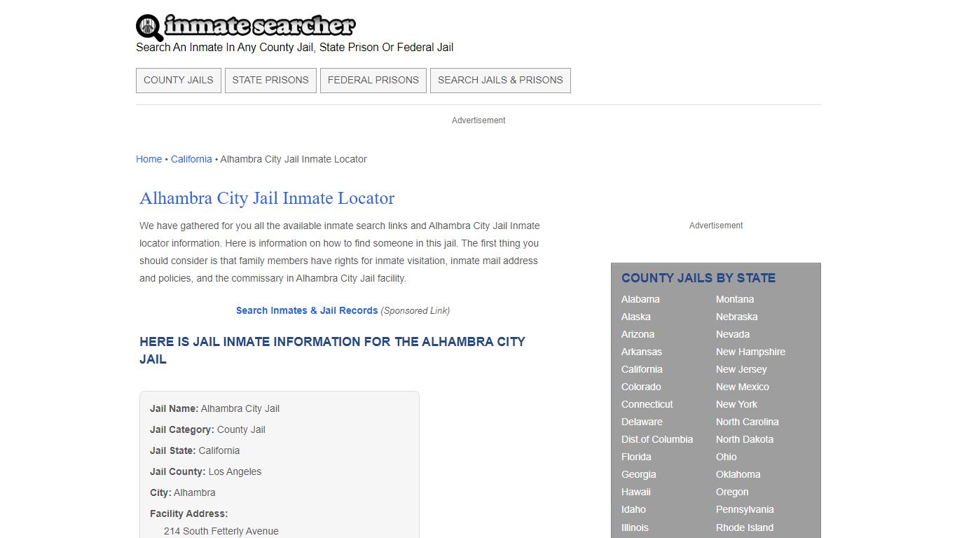 Alhambra City Jail Inmate Locator - Inmate Searcher