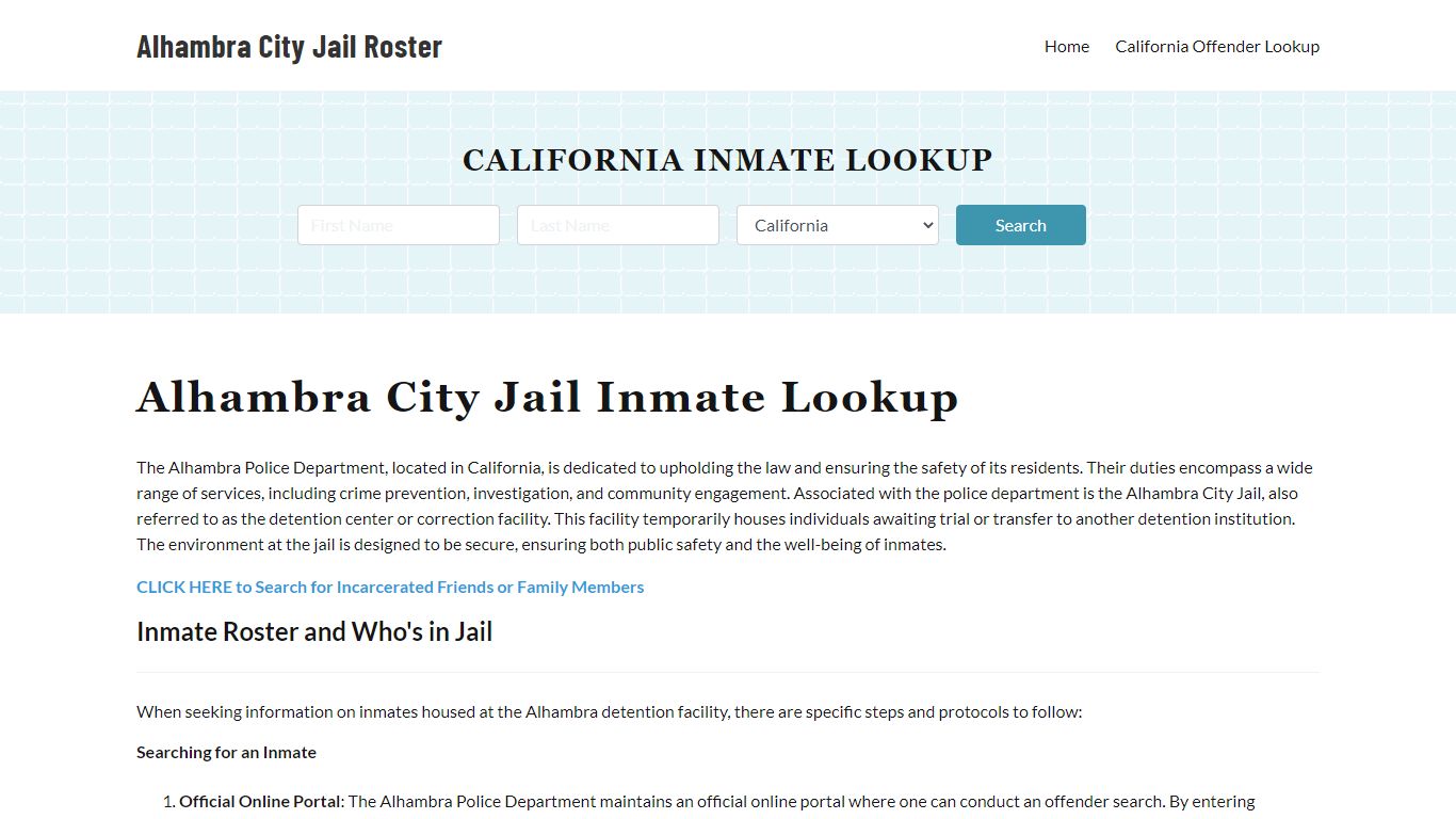 Alhambra Police Department & City Jail, CA Inmate Roster, Arrests, Mugshots