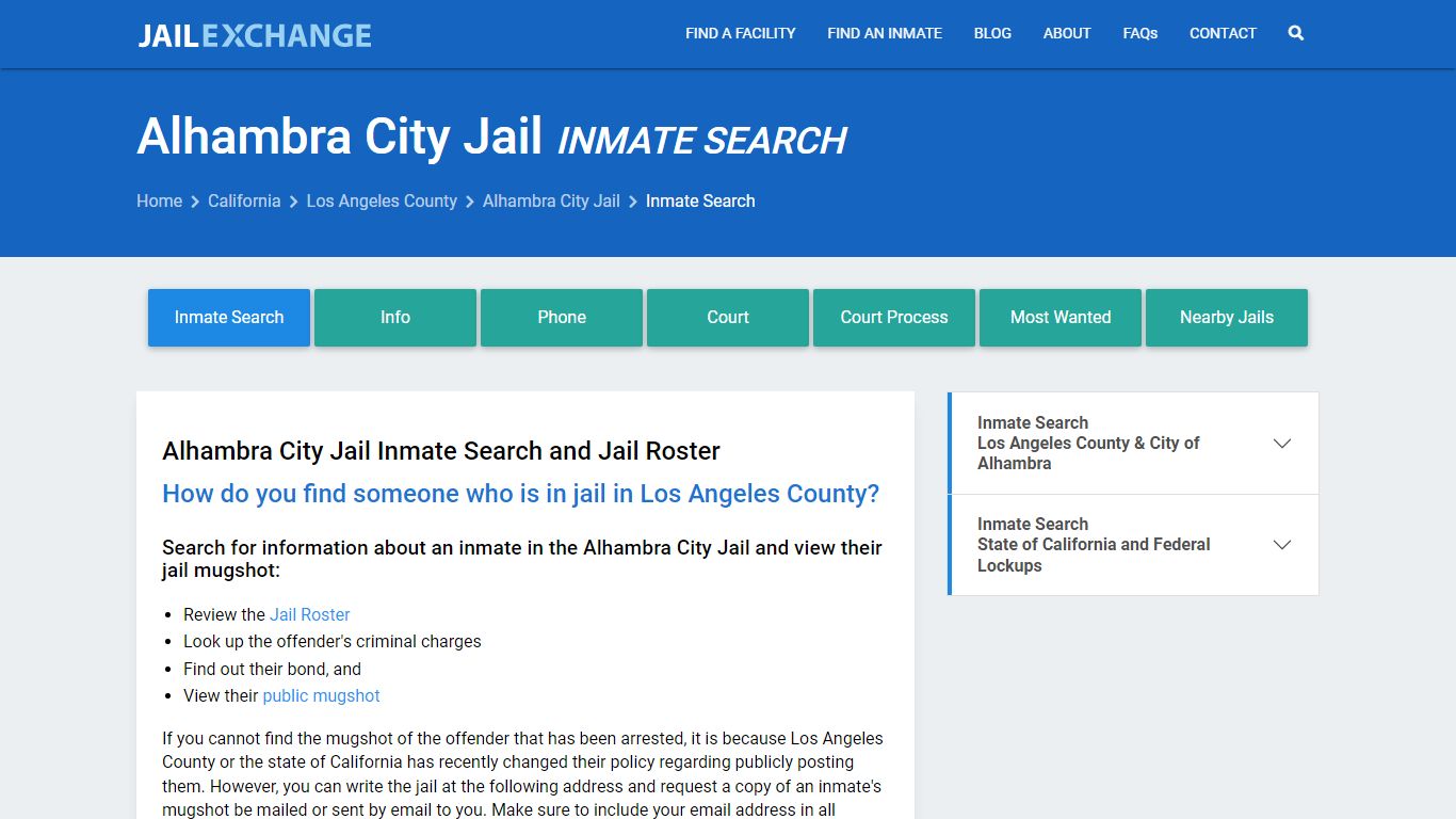 Inmate Search: Roster & Mugshots - Alhambra City Jail, CA