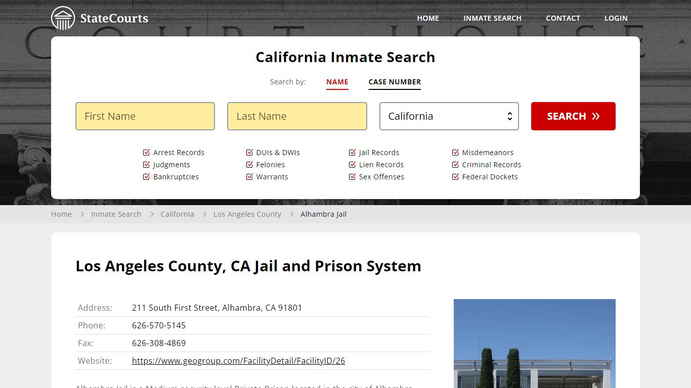 Alhambra Jail Inmate Records Search, California - StateCourts